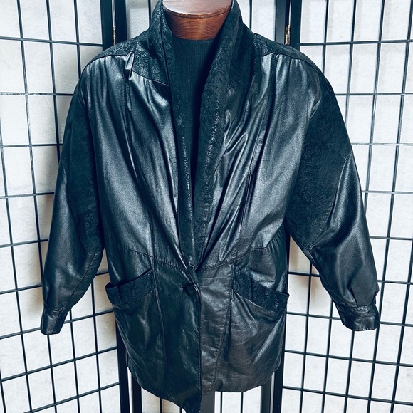 Pelle Studiio Vintage 80s Black Leather Trench Coat - Picture 2 of 7
